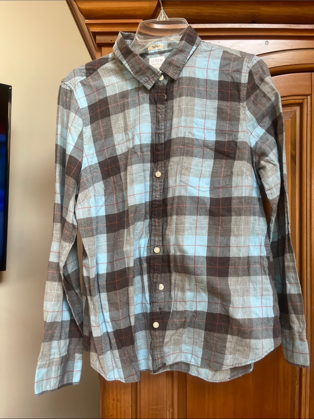 J. Crew women’s Light Blue and Brown Plaid Button-Down Shirt